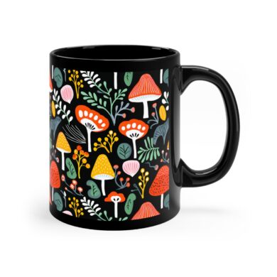 Woodland Shrooms - Black Ceramic Mug 11oz