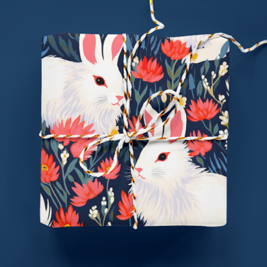 Angora Rabbit Flower Wrapping Paper Roll