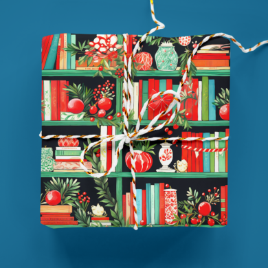 Bookshelf Christmas Wrapping Paper