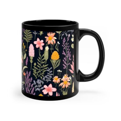 Grace Botanical Print - Black Ceramic Mug 11oz
